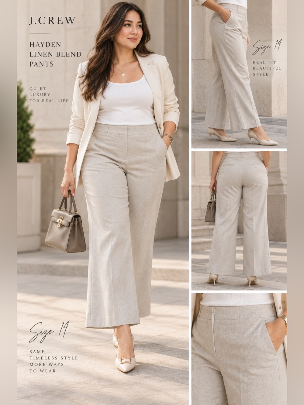 J.Crew Hayden Linen Blend Pants Oatmeal Beige 14T NWT